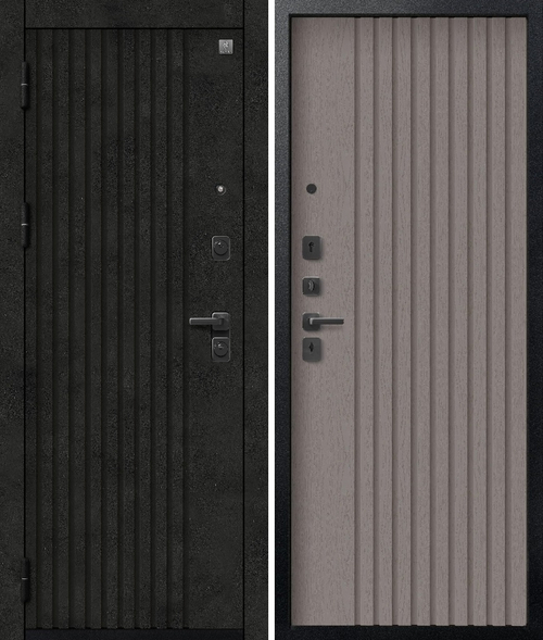 Входная дверь SEZAM V-15 Чёрный муар+Бетон тёмный - Софт ясень грей