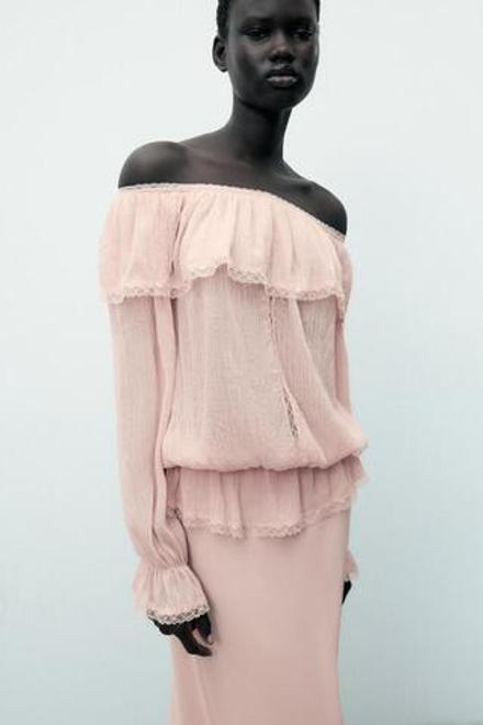 ZARA РУБАШКА С ОТКРЫТЫМИ ПЛЕЧАМИ, РОЗОВЫЙ