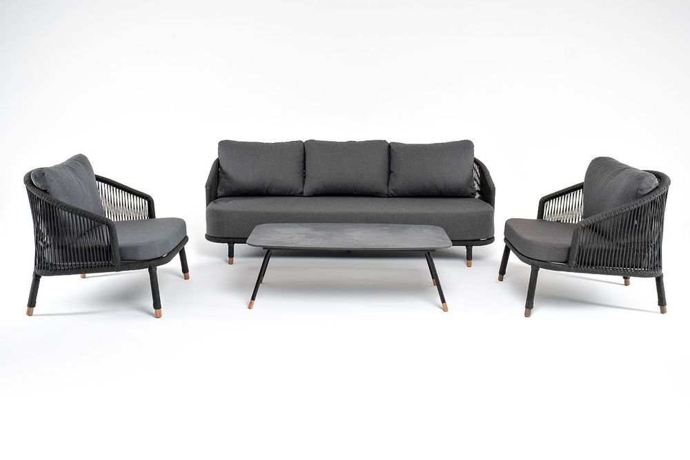 "Верона" лаунж-зона 5-местная плетеная из роупа (веревки), каркас алюминиевый темно-серый, роуп темно-серый