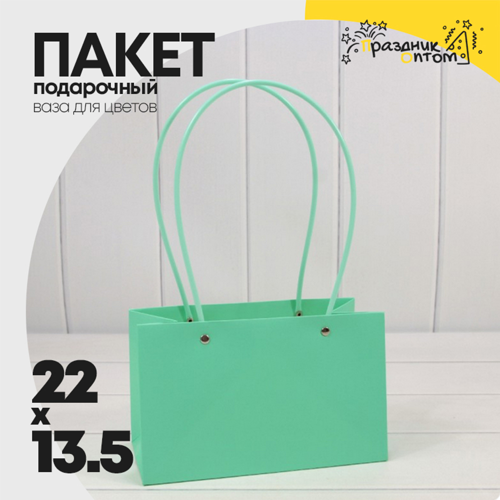 Пакет подарочный 22х13,5х10,5 Ваза для цветов (Зеленый)
