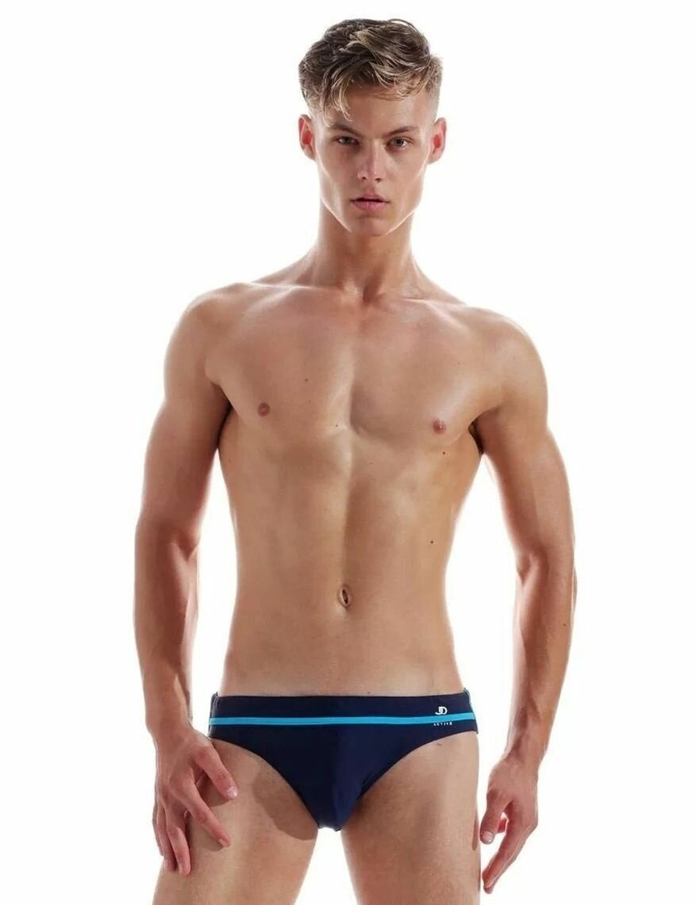 Мужские пляжные плавки с контрастной полосой (Размер: XL) (Цвет: темно-синий)