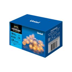 ULD-S0280-020-DTA WARM WHITE IP20 PINE CONES Гирлянда светодиодная Шишки . 20 светодиодов. 2.8 м. теплый белый. IP20. провод прозрачный.