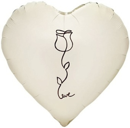 К 18'' Сердце Роза Кремовый Сатин 40 см.