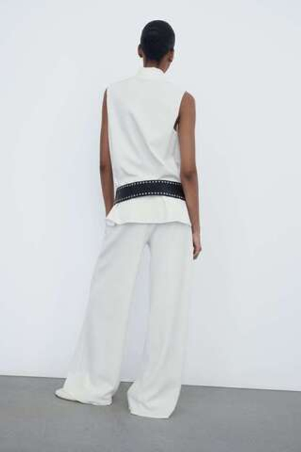ZARA БРЮКИ SOFT ШИРОКОГО КРОЯ ИЗ ТКАНИ ПИКЕ, ЭКРЮ