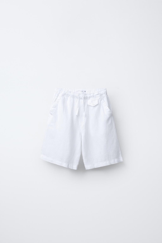 ZARA ШОРТЫ-БЕРМУДЫ ИЗ СМЕСОВОГО ЛЬНА, БЕЛЫЙ
