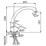 Смеситель для кухни 40к F4128-В FRAP с отв бок.ручка (выс.пов. излив, п/шпильку, хром, силумин)