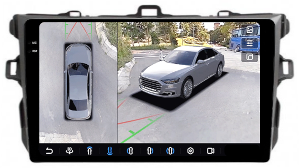 Магнитола для Toyota Corolla 150 2006-2013 (рамка тип 1) - FarCar BX063M-360 монитор 9.5" 2K QLED на Android 13, 6Гб+128Гб, CarPlay, 4G SIM-слот, 4 камеры в комплекте