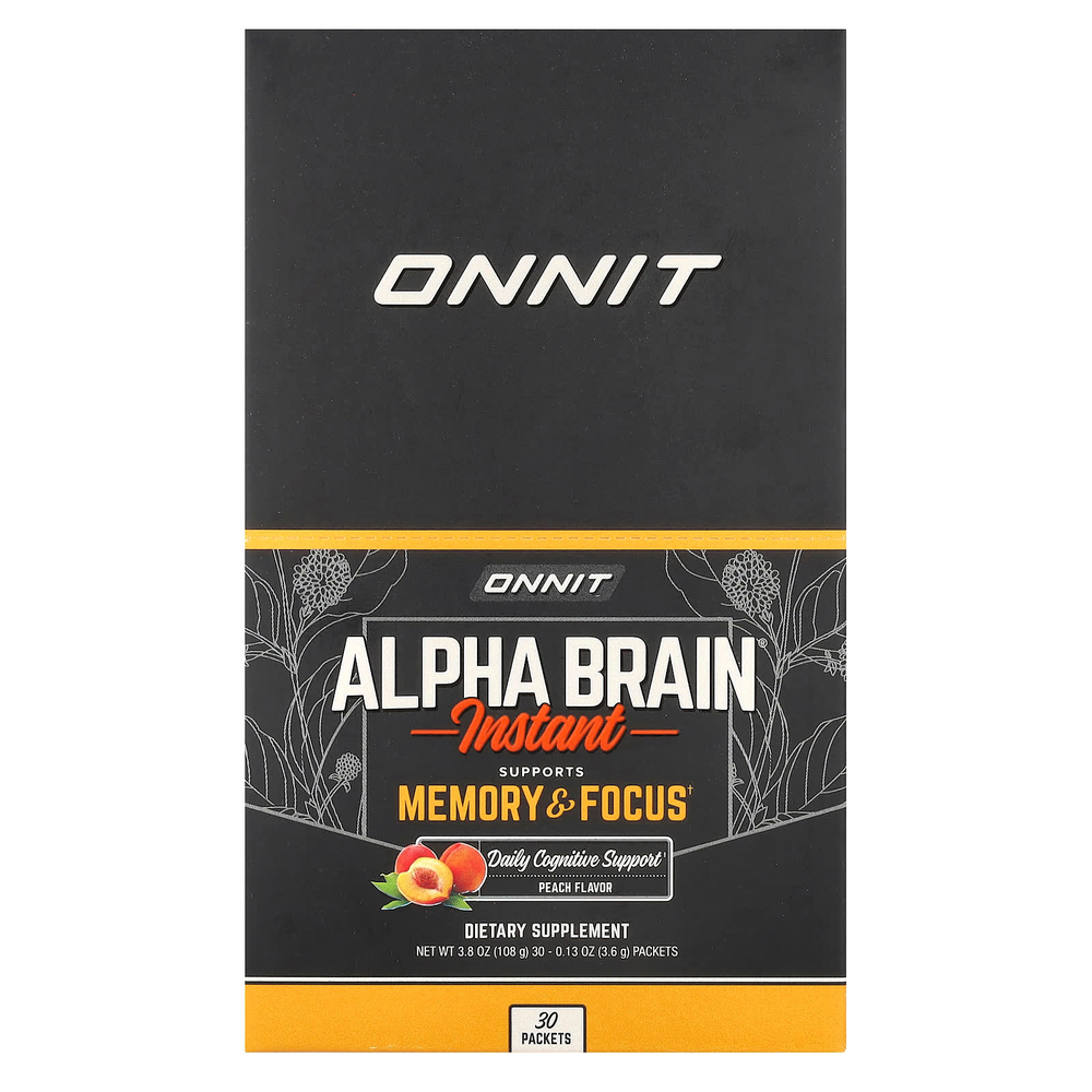 Onnit, Alpha BRAIN®, растворимый продукт, с персиком, 30 пакетиков, 3,6 г (0,13 унции) каждый
