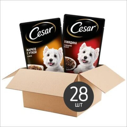 Паучи Cesar для собак мультипак 2 вкуса желе 14шт х 85г ломтики в соусе 14шт х 85г