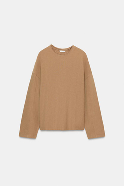 ZARA ФУТБОЛКА С ДЛИННЫМИ РУКАВАМИ, МЯГКИЙ КАШТАНОВЫЙ