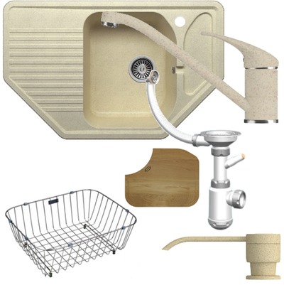 Мойка POLYGRAN F-10 опал №328 (бежевый), смеситель SKS1 опал