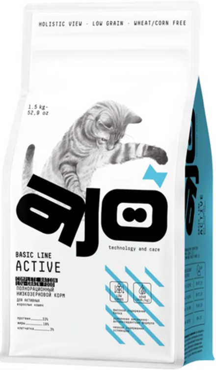 AJO 1,5кг. Cat Аctive корм для взрослых Активных кошек