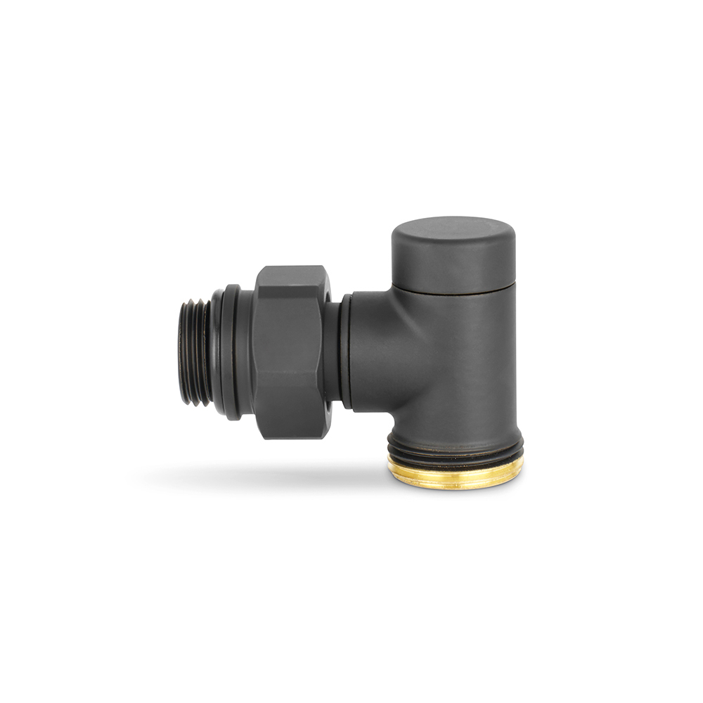 Узел нижнего подключения угловой черный Varmega VMDV22 - 3/4" (НР/НГ, PN10, Tmax 120°С, одинарный)