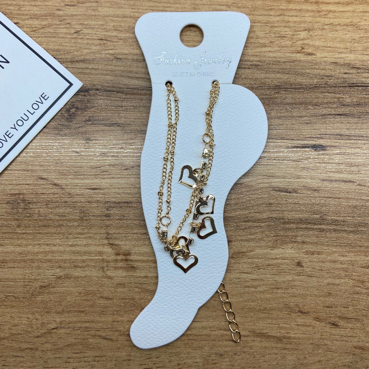 Браслет на ногу цепочка подвески Сердце контур полоса страз металл серебристый