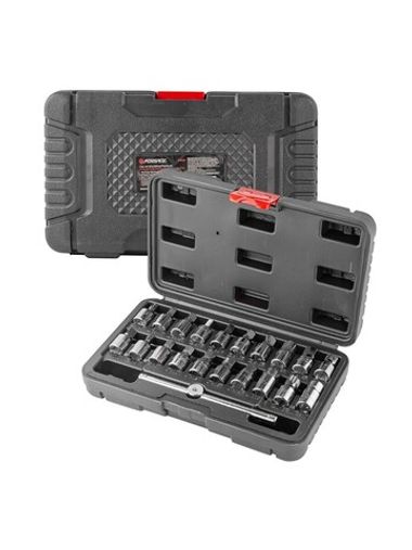 Набор инструментов для масляных пробок3/8''21пр(квадрат:7,8,10-14мм,5/16'',3/8'',Т45,М16,Н:8,9,10,12,13,14,17мм,треугольник10мм,внутр.квадрат10мм)в ке Forsage F-915G2A