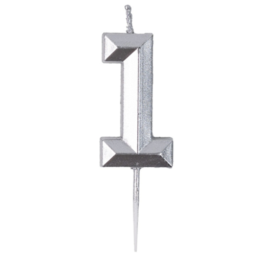 Свеча -цифра "1" Диамант Серебро 4,5см