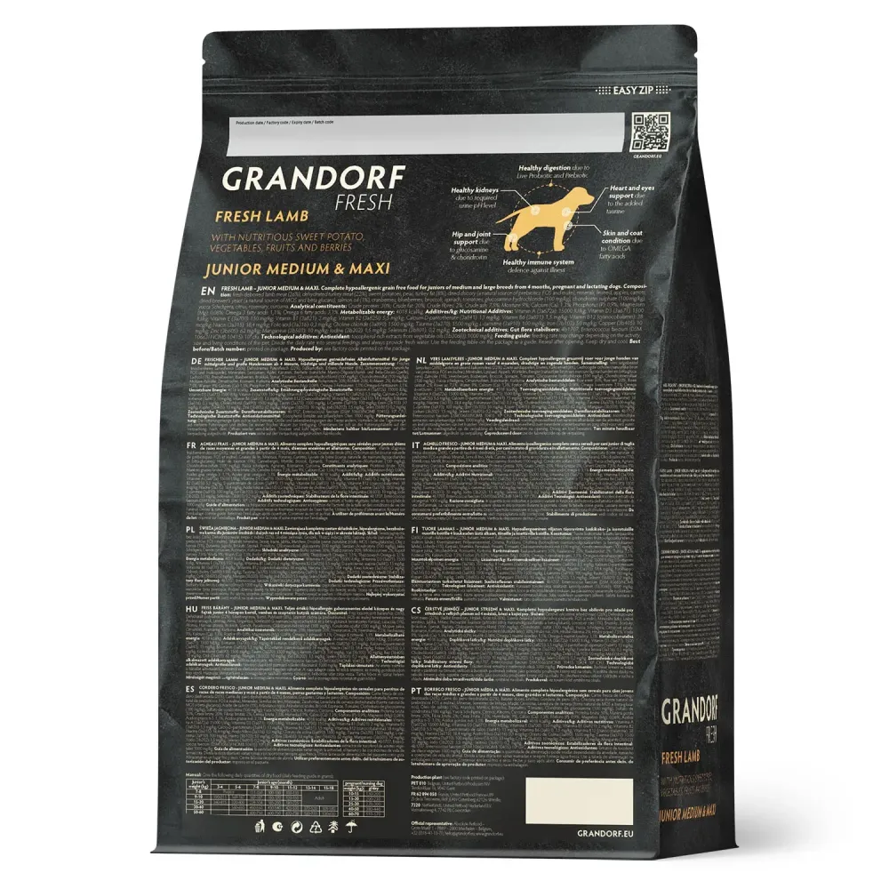 Уценка! Повр.упак. / Сухой корм GRANDORF Fresh DOG JUNIOR Lamb&Sweet Potato для юниоров из свежего мяса ягненка с бататом