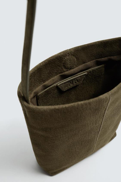 ZARA КОЖАНАЯ СУМКА, ЗЕЛЕНЫЙ ХАКИ