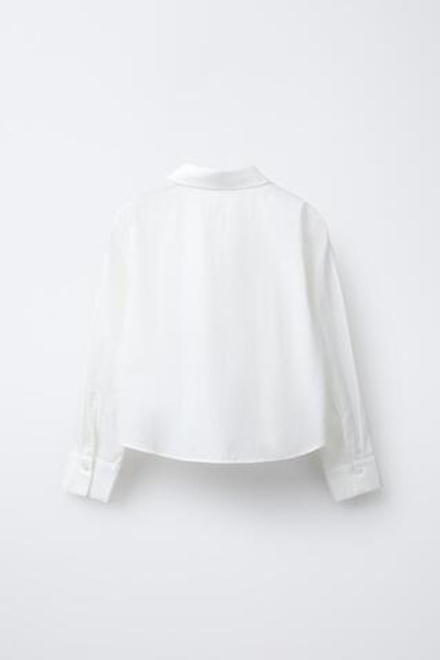 ZARA РУБАШКА С ВОРОТНИКОМ И СТРАЗАМИ, БЕЛЫЙ