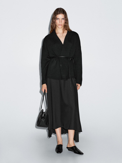 Massimo Dutti Длинный вязаный кардиган с поясом, черный