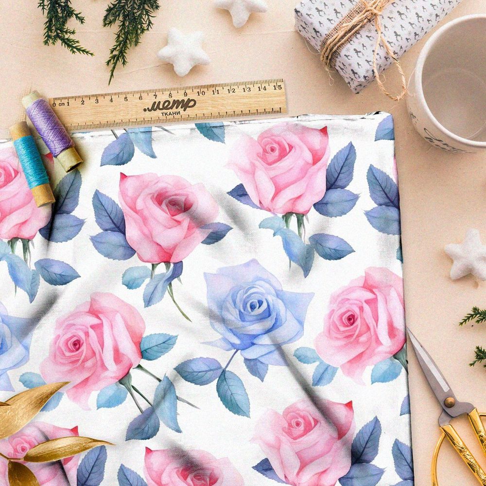 Ткань премиум Оксфорд 600D нежные акварельные розы