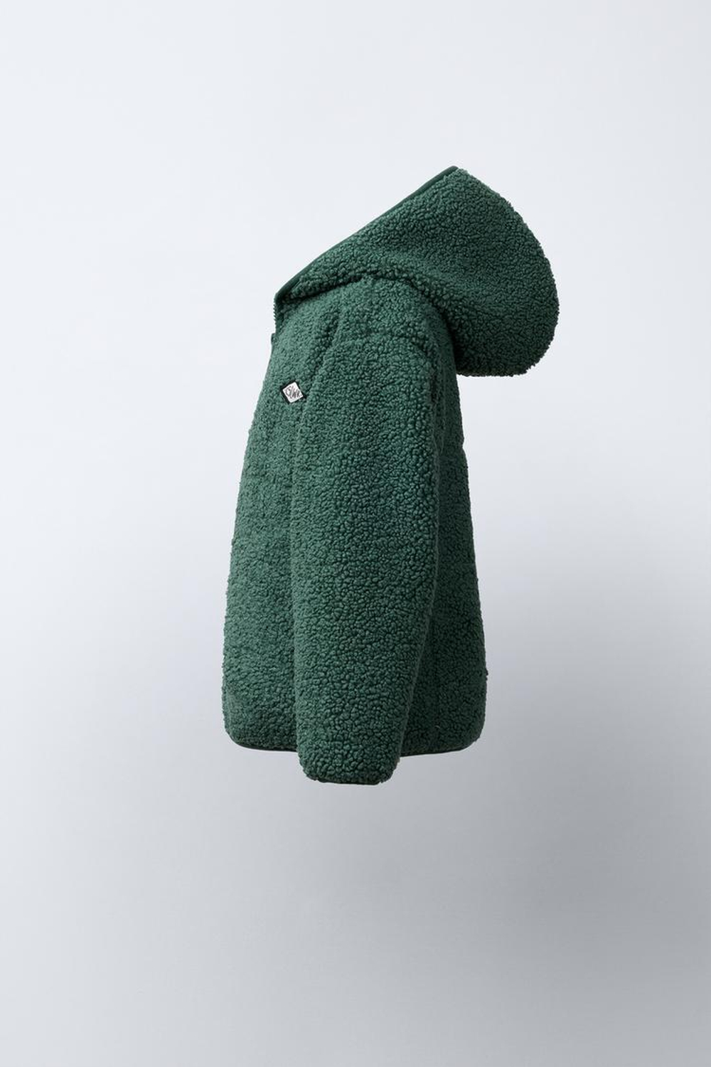 ZARA КУРТКА ИЗ ИСКУССТВЕННОЙ ОВЧИНЫ С КАПЮШОНОМ, ЗЕЛЕНЫЙ