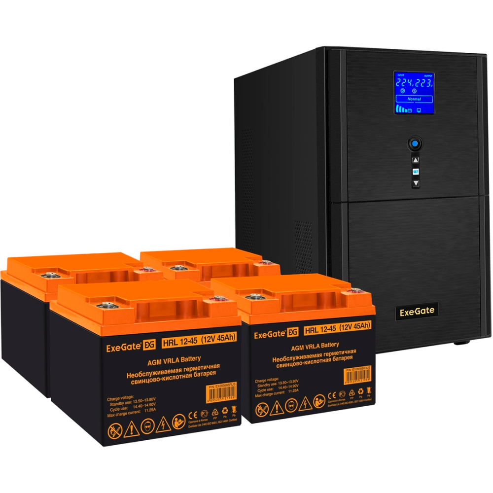 ИБП + батарея ExeGate SineTower SZ-5000.LCD.AVR.2SH.1C13.T.RJ.USB + 4x HRL 12-45 (45Ач)