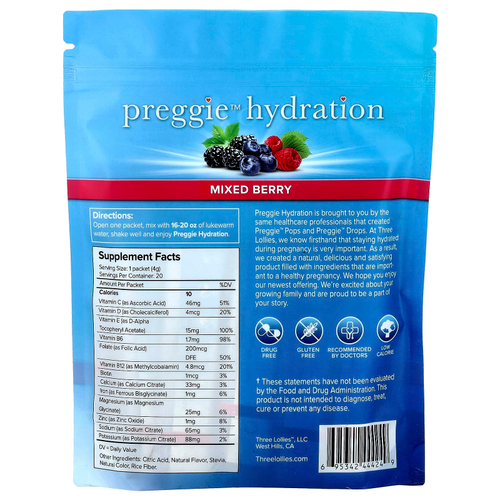 Preggie, Hydration, ягодное ассорти, 20 пакетиков по 4 г (0,14 унции)