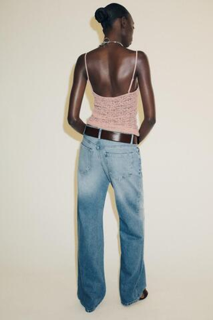 ZARA КРУЖЕВНОЙ ТОП НА БРЕТЕЛЯХ, СВЕТЛО-РОЗОВЫЙ