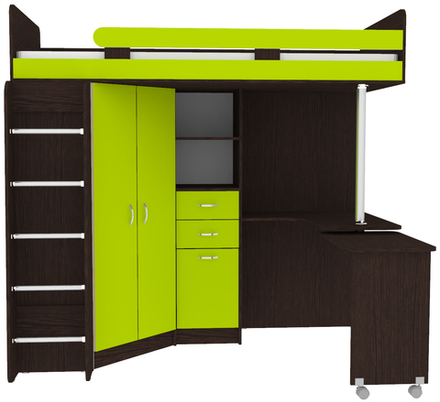 Кровать-чердак КарИВи Юниор 3 с металлической лестницей Венге Лайм