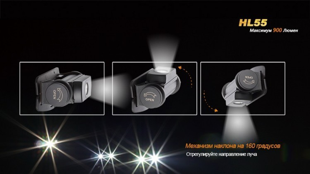 Фонарь светодиодный налобный Fenix HL55 XM-L2 U2, 900 лм, аккумулятор