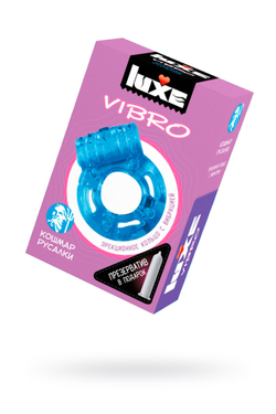 Виброкольцо LUXE VIBRO Кошмар русалки + презерватив, 1 шт, синий, 18 см