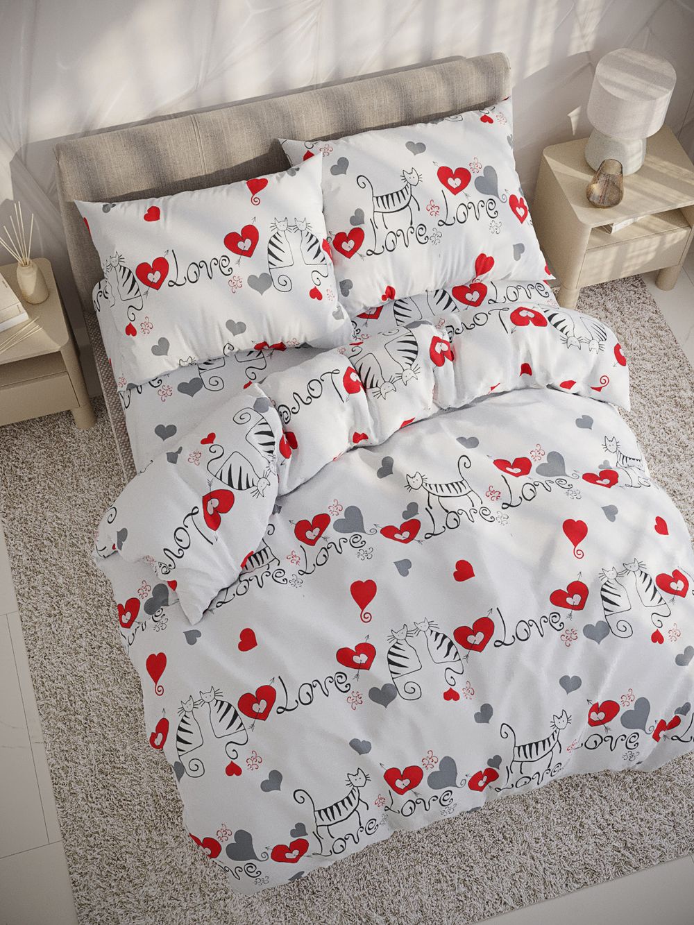 Простынь на резинке поплин Сказка "Lovecats" 90x200 см