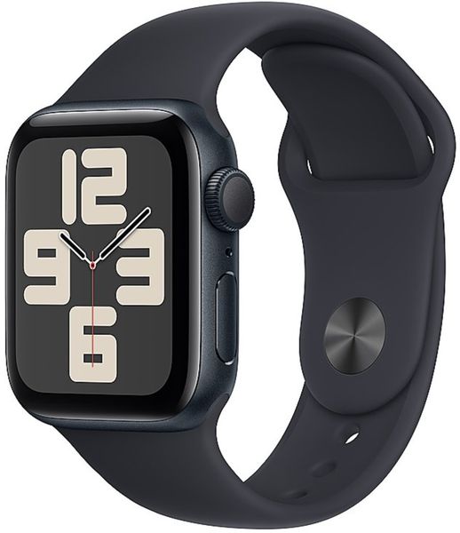 Умные часы Apple Watch SE 2024 40 мм из алюминия цвета «тёмная ночь», спортивный ремешок «тёмная ночь» (M/L)