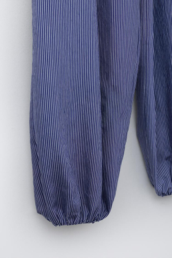 ZARA БРЮКИ БОМБАЧО В ПОЛОСКУ С БАНТАМИ, СИНИЙ/БЕЛЫЙ