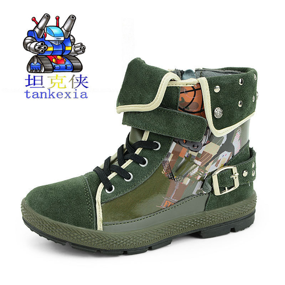 Ботинки детские из комбинированных материалов с принтом и клепками