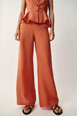 ZARA БРЮКИ ПРЯМОГО КРОЯ В ПОЛОСКУ, МЕДНЫЙ
