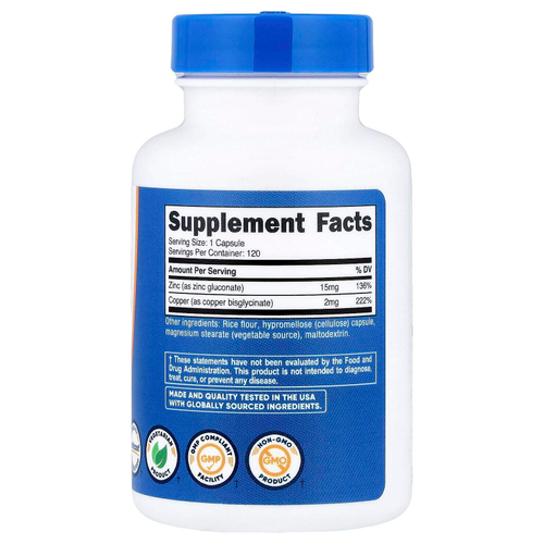 Nutricost, Цинк + медь`` 120 капсул