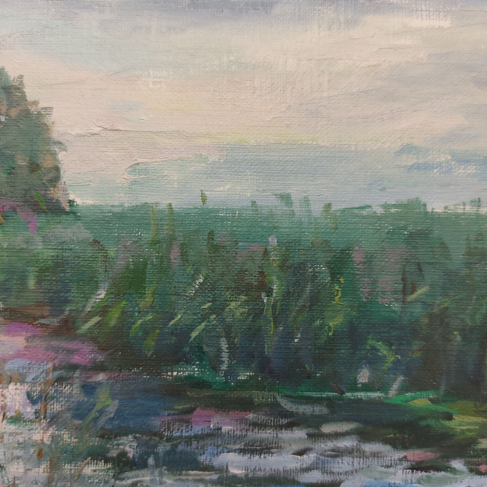 Картина авторская маслом на бумаге в паспарту 30х40 см на стену для интерьера "В ожидании Аленушки"