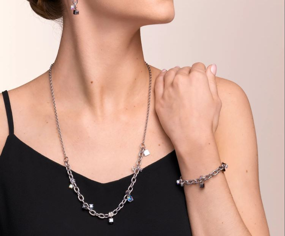 Колье-трансформер Coeur de Lion Crystal-Silver 5063/10-1817 цвет прозрачный