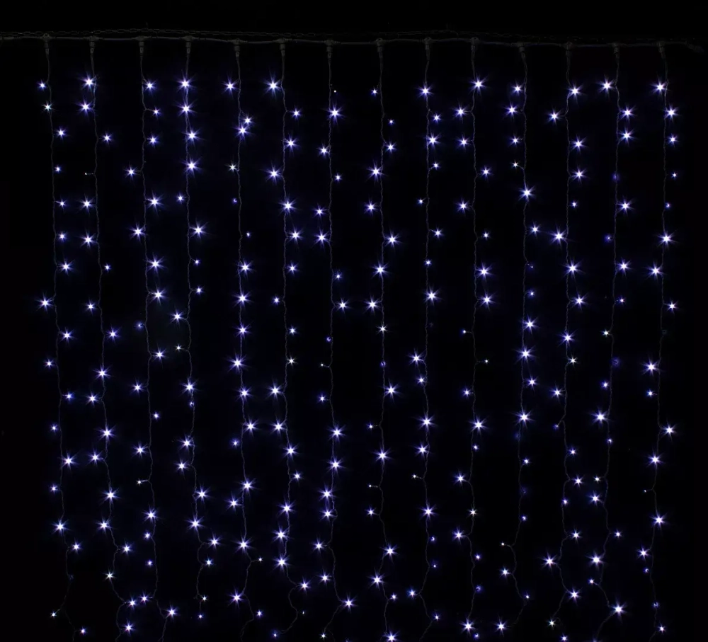 Занавес с мерцающим диодом 3*3 м., 220V, 600 холодных белых LED ламп, черный провод, Winner Light (w.03.6B.600+)