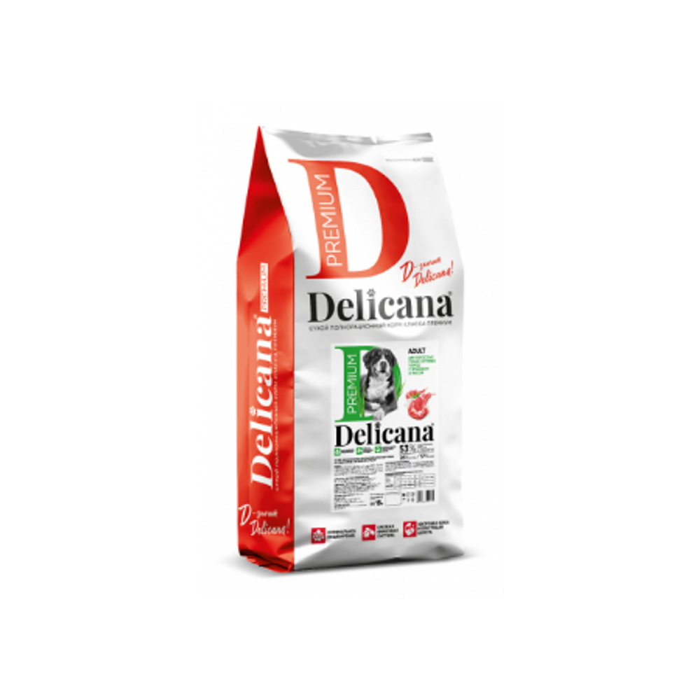 Cухой полнорационный корм для взрослых собак крупных пород ягненок с рисом Delicana 15кг