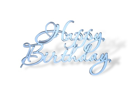 Топпер на торец "Happy Birthday" 10 см, акрил СЕРЕБРО