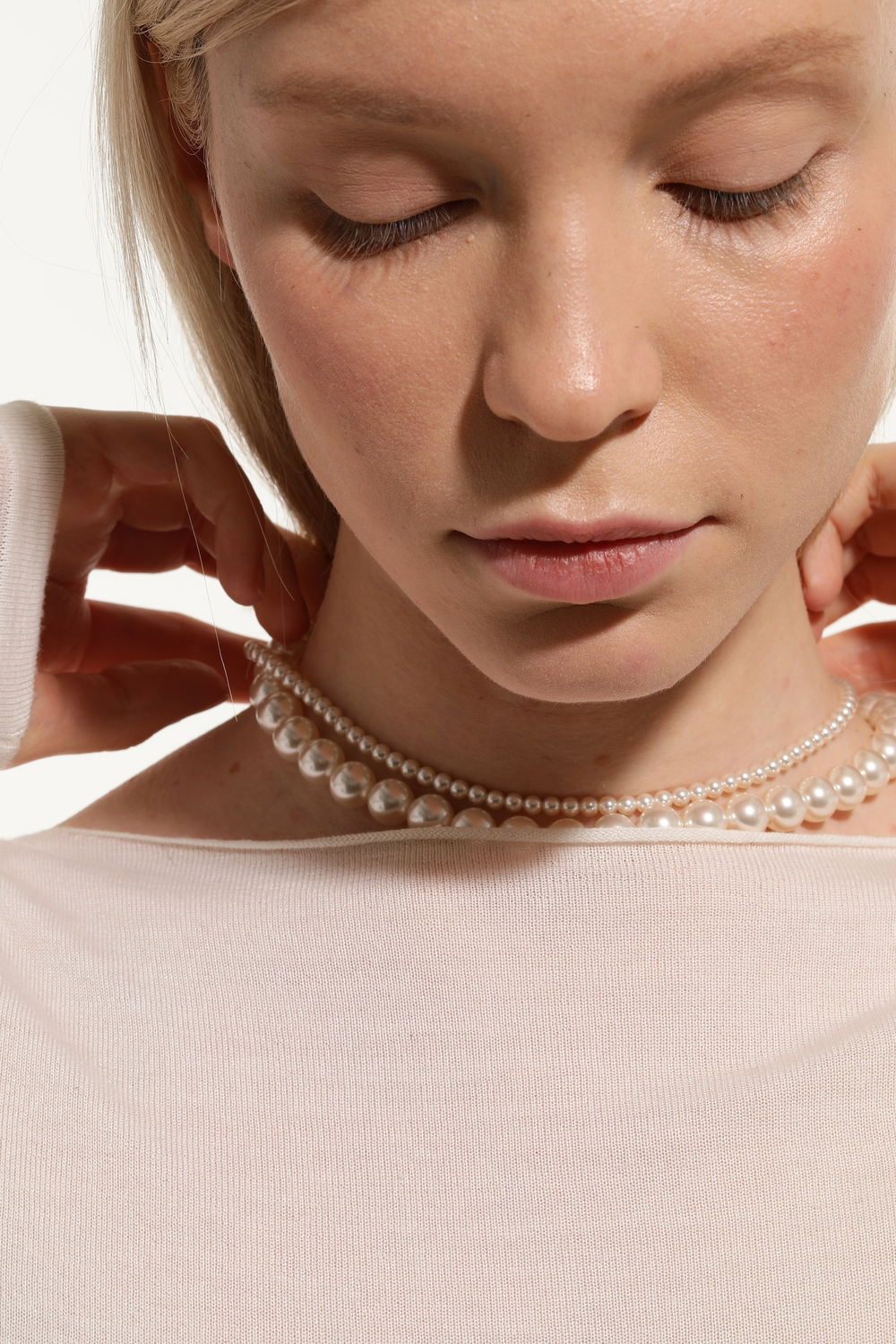 Сет колье крупный и мелкий жемчуг майорика, золотой магнитный замок