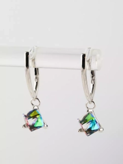 Серьги-подвески Миражи с зеленым кубиком Swarovski