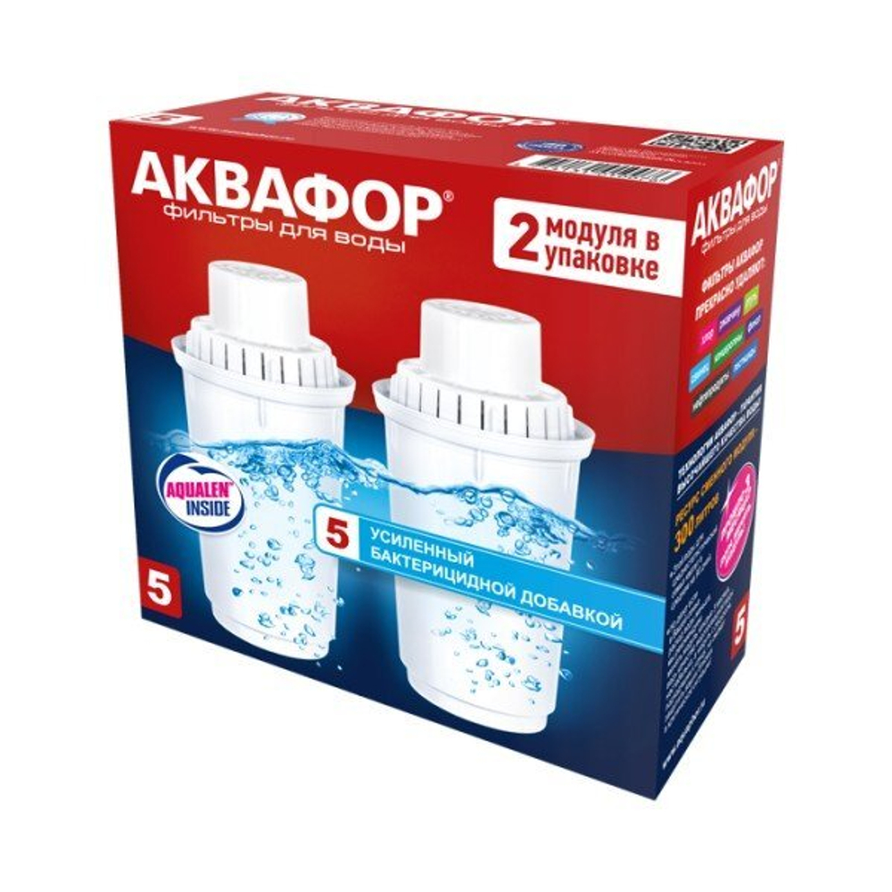 Сменный модуль АКВАФОР В5 (В100-5) с бактерицидной добавкой (комплект из 2-х штук)