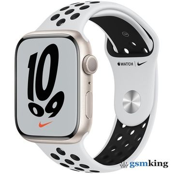 Apple Watch Nike Series 7 GPS 45mm Starlight Aluminum Case with Nike Sport Band Pure Platinum/Black MKNA3RU/A