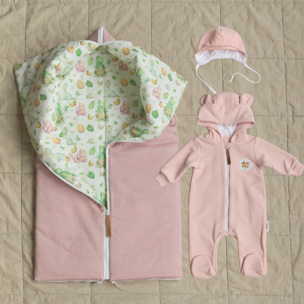 Комплект на выписку Динозаврики (темная пудра)/Розовый (3 предмета)