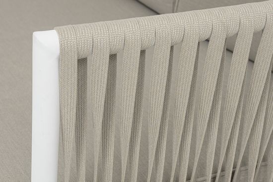 "Касабланка" диван 3-местный плетеный из роупа, каркас алюминий белый муар, роуп бежевый 20мм, ткань бежевая 052