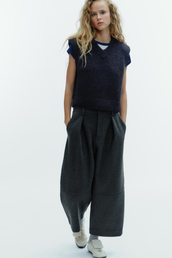 ZARA ЖИЛЕТ ИЗ ШЕРСТИ И АЛЬПАКИ С ПОГОНАМИ, МОРСКОЙ СИНИЙ